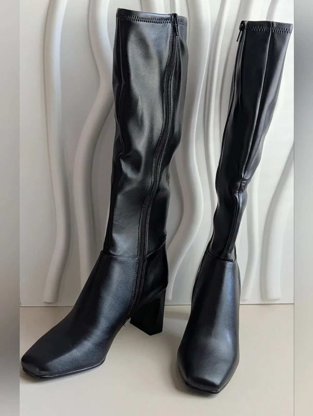 Steve Madden Hunny Black Knee High Boots Square Toe Heeled Size 8 New In Box